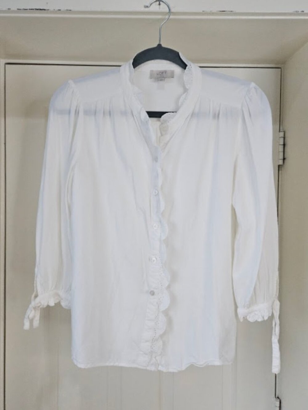 LOFT Cottagecore Ruffle Lace Floral Fairycore Prairie Blouse Top Shirt Petite SM